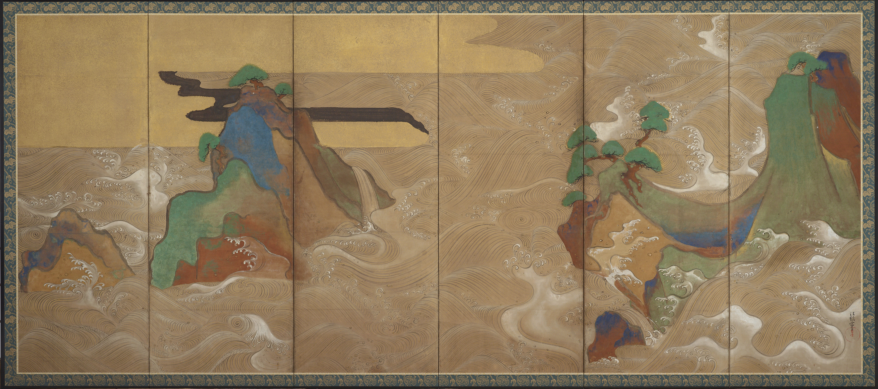 Waves at Matsushima (right screen), Tawaraya Sōtatsu, early seventeenth century, folding screen